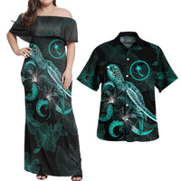 Chuuk Micronesia Matching Hawaiian Shirt and Dress Chuuk Pride with Polynesian with Turtle and Blooming Hibiscus Turquoise Turquoise - Polynesian Pride