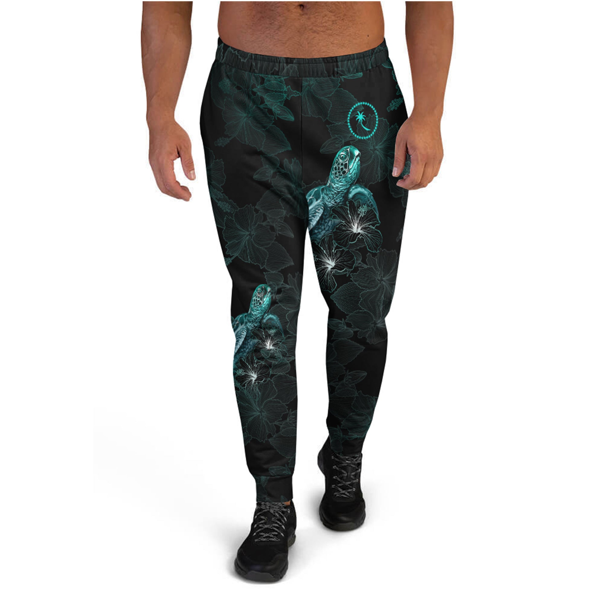 Chuuk Jogger - Chuuk Coat Of Arms With Turtle Blooming Hibiscus Turquoise Turquoise - Polynesian Pride
