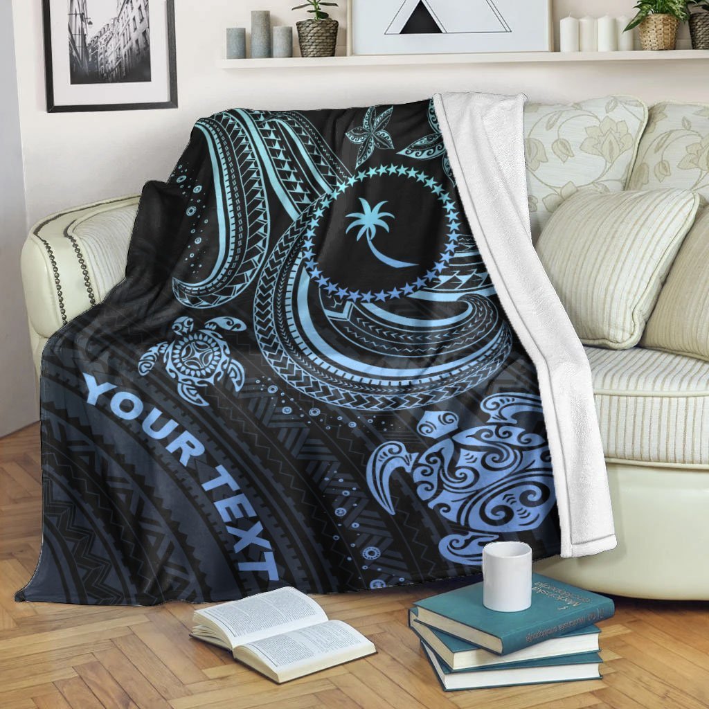 Chuuk Custom Personalised Premium Blanket - Blue Turtle White - Polynesian Pride