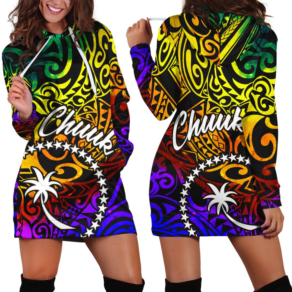 Chuuk Women Hoodie Dress - Rainbow Polynesian Pattern Rainbow - Polynesian Pride