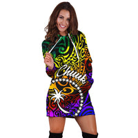 Chuuk Women Hoodie Dress - Rainbow Polynesian Pattern - Polynesian Pride