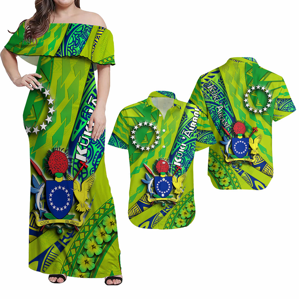 Cook Islands Matching Dress and Hawaiian Shirt Green LT9 Green - Polynesian Pride