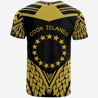 Cook Islands T Shirt Unique Eagle Feather Texture Black Yellow - Polynesian Pride