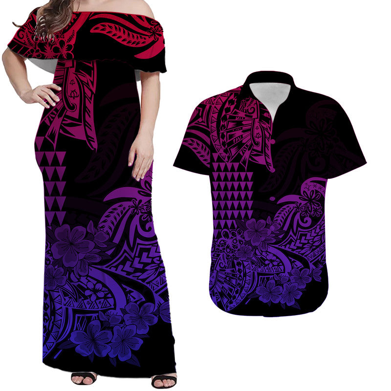 Hawaii Kakau Matching Dress and Hawaiian Shirt Polynesian Flower Tribal Gradient Version LT9 Gradient - Polynesian Pride