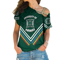 Personalised Hawaii Rainbow Warriors Cross Shoulder Shirt Simple Style LT7 Female Deep Green - Polynesian Pride