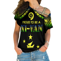 Vanuatu Proud To Be A Ni-Van - Polynesian Pattern Cross Shoulder Shirt - Malampa Province LT7 Female Black - Polynesian Pride
