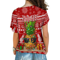 Hawaii Christmas Cross Shoulder Shirt Mele Kalikimaka - Pineapple LT7 - Polynesian Pride