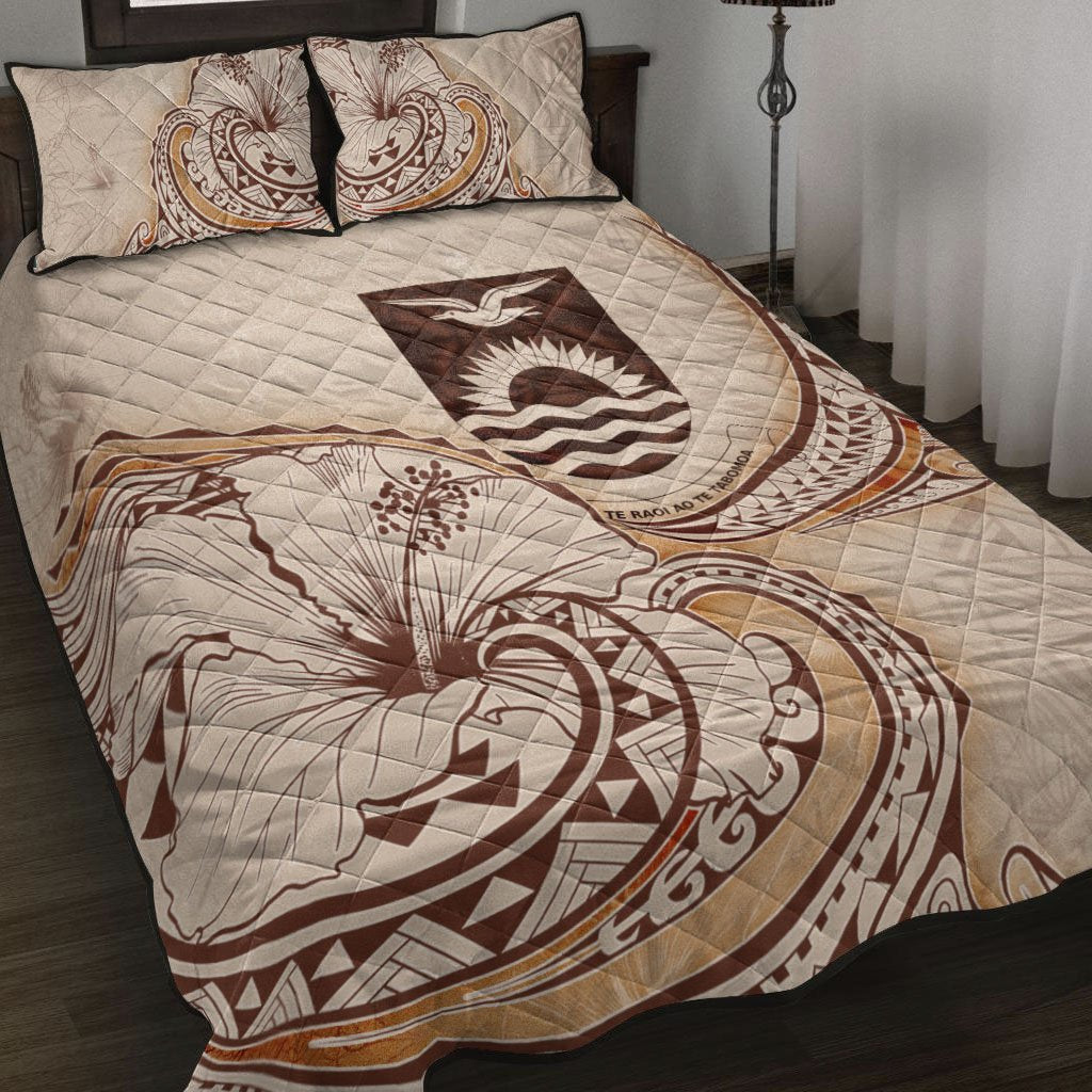 Kiribati Quilt Bed Set - Hibiscus Flowers Vintage Style Nude - Polynesian Pride