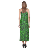 Tonga Pattern V - Neck Open Fork Long Dress - Green Style - Polynesian Pride