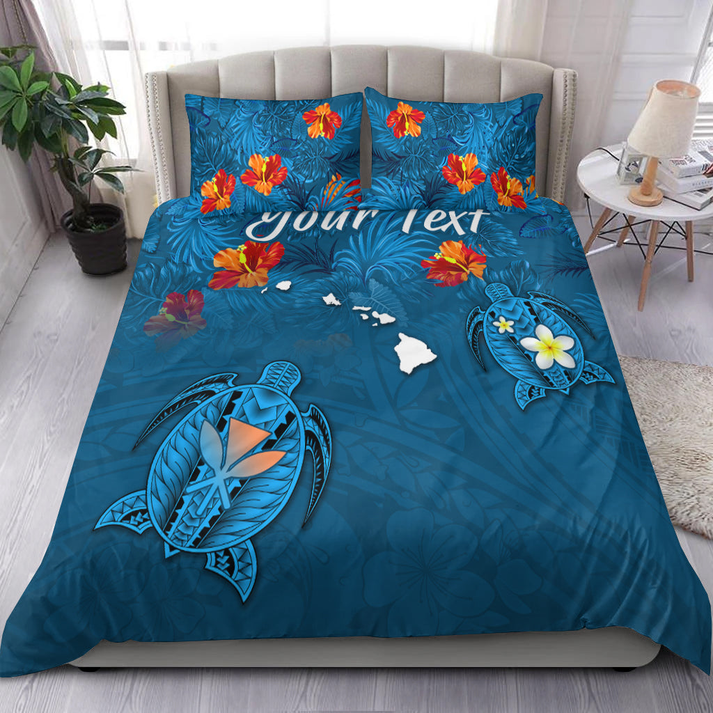 (Custom Personalised) Hawaiian Islands Bedding Set - Hawaii Tropical Flowers and Turtles Blue LT13 Blue - Polynesian Pride