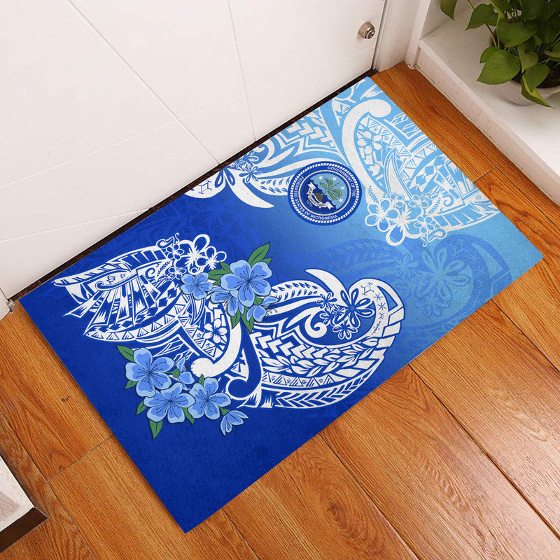 Federated States Of Micronesia Door Mat Polynesian Floral Tribal LT9 Blue - Polynesian Pride