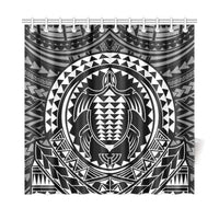 Hawaiian Kakau Honu Arc White Polynesian Shower Curtain - Polynesian Pride