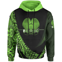 Papua New Guinea Hoodie Green Polynesian Patterns Sport Style Unisex Black - Polynesian Pride