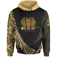 Papua New Guinea Hoodie Gold Polynesian Patterns Sport Style Unisex Black - Polynesian Pride