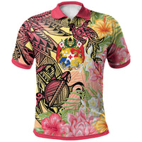 Tonga Polo Shirt Flowers Tropical With Sea Animals Unisex Pink - Polynesian Pride