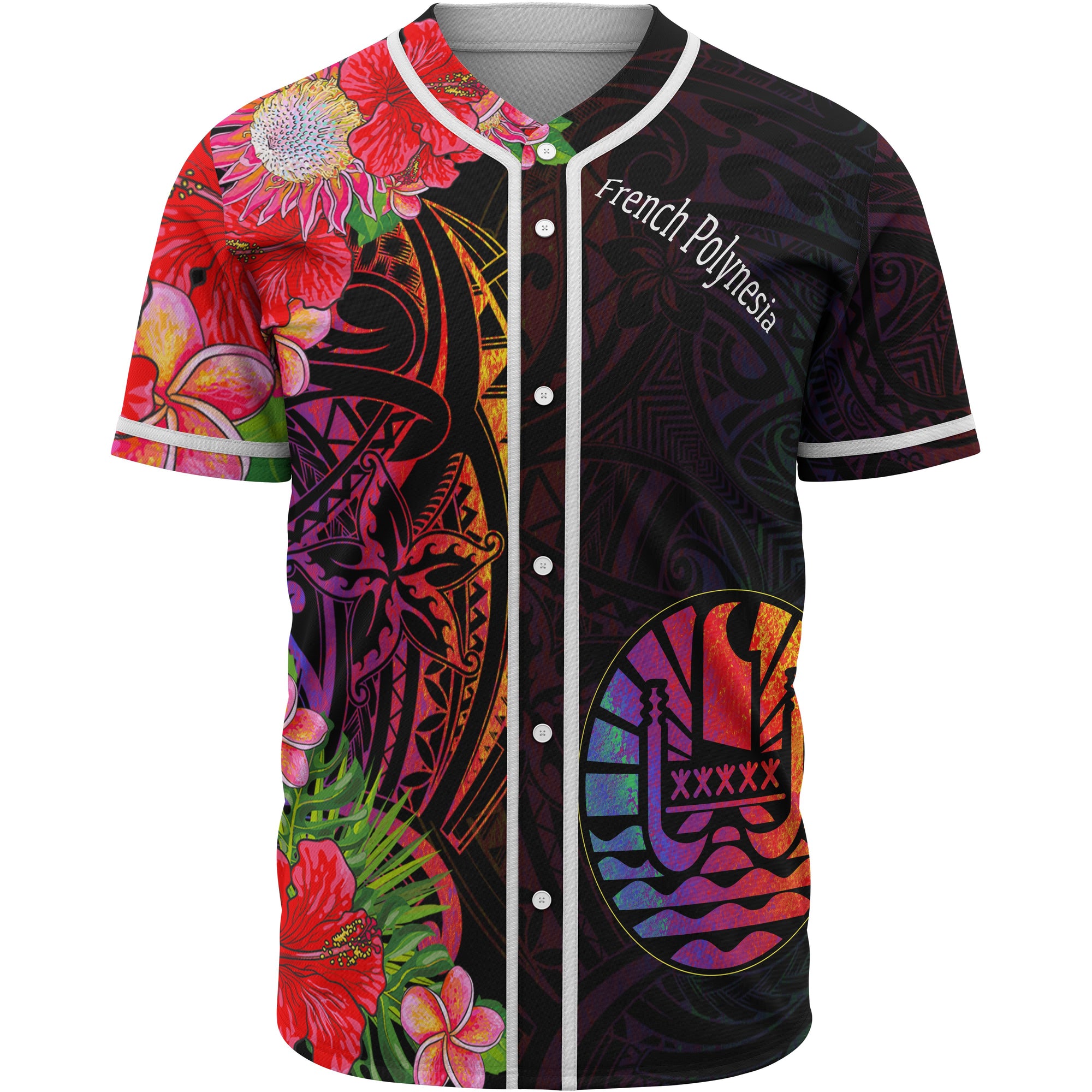 French Polynesia Baseball Shirt - Tropical Hippie Style Unisex Black - Polynesian Pride
