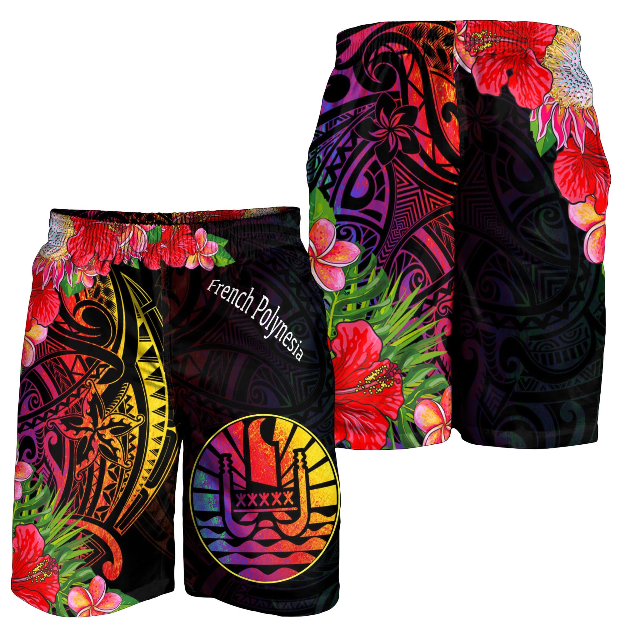 French Polynesia Men's Shorts - Tropical Hippie Style Black - Polynesian Pride