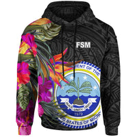 Federated States of Micronesia Hoodie Hibiscus Polynesian Pattern Unisex Black - Polynesian Pride