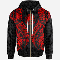Federated States of Micronesia Zip up Hoodie Polynesian Lion Head Red Style Unisex Red - Polynesian Pride