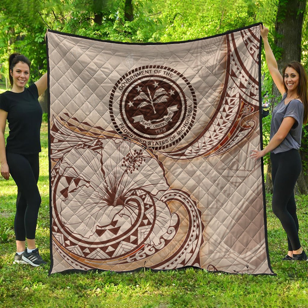 Federated States of Micronesia Premium Quilt - Hibiscus Flowers Vintage Style Nude - Polynesian Pride