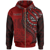 Tahiti Zip Hoodie Red Polynesian Patterns Best Tahiti Ever Unisex Black - Polynesian Pride