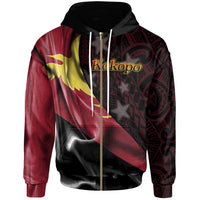 Papua New Guinea Zip Hoodie Kokopo PNG Flag of Silk Style Unisex Black - Polynesian Pride