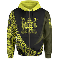 Fiji Zip Hoodie Yellow Polynesian Patterns Sport Style Unisex Black - Polynesian Pride