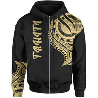 Tahiti Zip Hoodie Tahiti Tatau Gold Patterns Unisex Black - Polynesian Pride