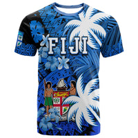 Fiji Coat of Arms T Shirt Masi Tapa Mixed Palm Tree No2 Blue Color Version LT9 Blue - Polynesian Pride