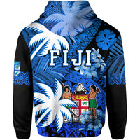 Fiji Coat of Arms Hoodie Masi Tapa Mixed Palm Tree No2 Blue Version LT9 - Polynesian Pride