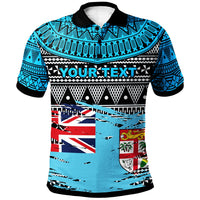 Fiji Custom Polo Shirt Viti Tapa Pattern With Flag Unisex Blue - Polynesian Pride