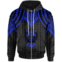 Fiji Zip up Hoodie Polynesian Armor Style Blue Unisex Blue - Polynesian Pride