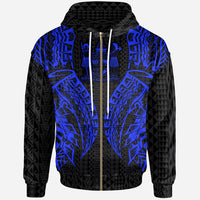 Fiji Zip up Hoodie Polynesian Lion Head Blue Style Unisex Blue - Polynesian Pride