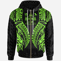 Fiji Zip up Hoodie Polynesian Lion Head Green Style Unisex Green - Polynesian Pride