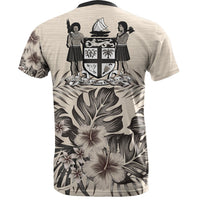 Fiji T Shirt Fijian Coat of Arms Beige Hibiscus - Polynesian Pride