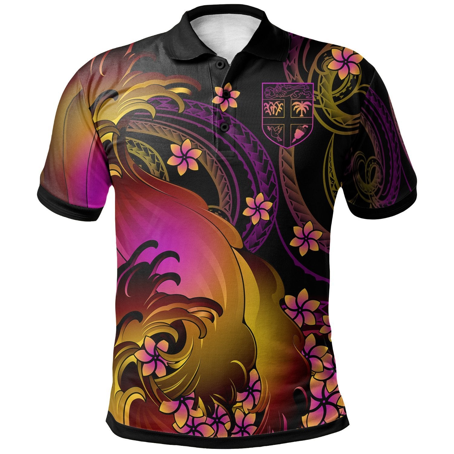 Fiji Polo Shirt Viti in wave Unisex Black - Polynesian Pride