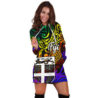 Fiji Women Hoodie Dress - Rainbow Polynesian Pattern - Polynesian Pride