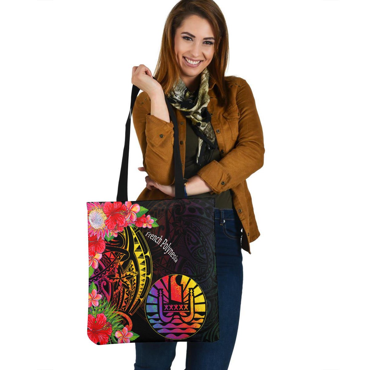French Polynesia Tote Bag - Tropical Hippie Style Tote Bag One Size Black - Polynesian Pride