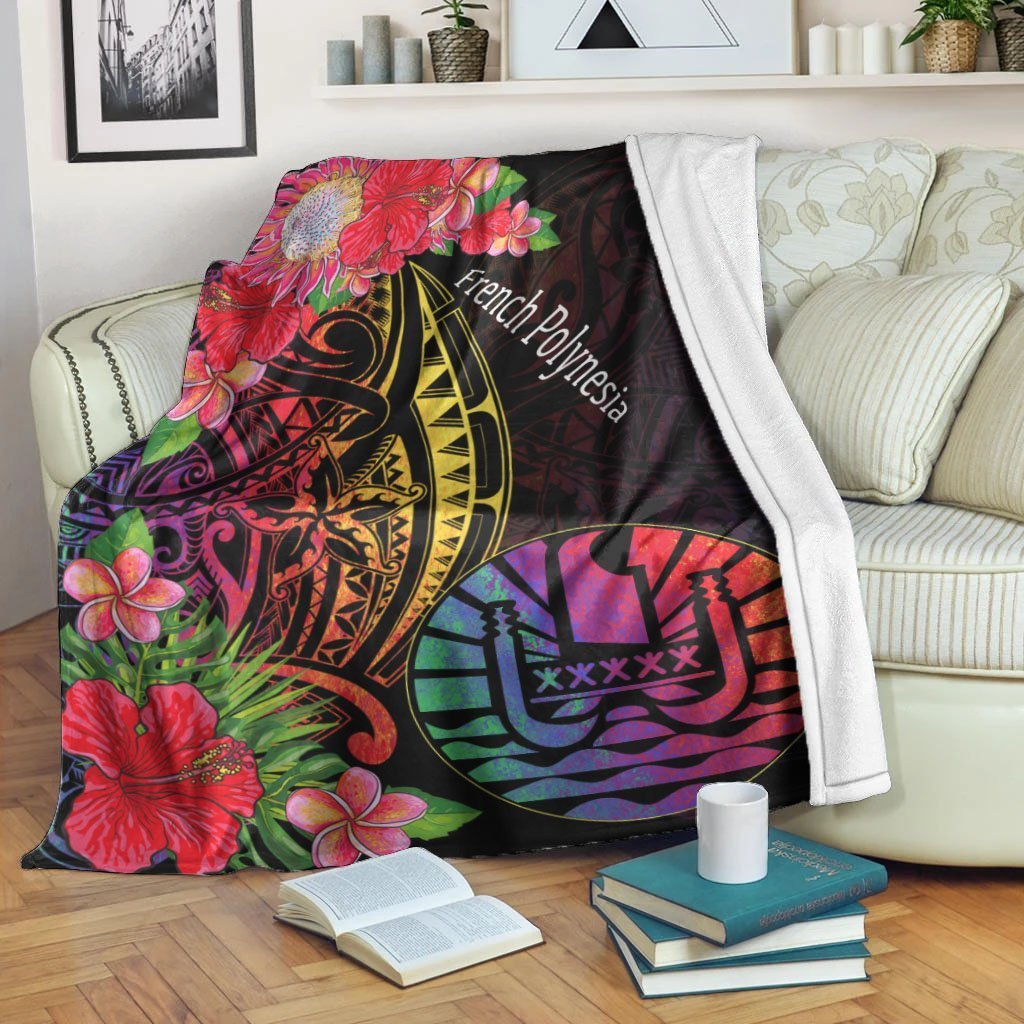 French Polynesia Premium Blanket - Tropical Hippie Style White - Polynesian Pride