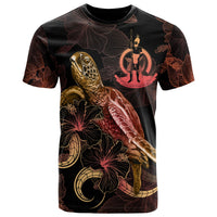 Vanuatu Polynesian T Shirt Turtle With Blooming Hibiscus Gold Unisex Art - Polynesian Pride