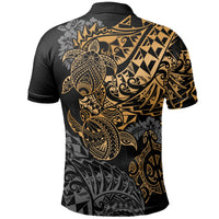 Tahiti Polynesian Polo Shirt Gold Turtle Hibiscus Flowing - Polynesian Pride
