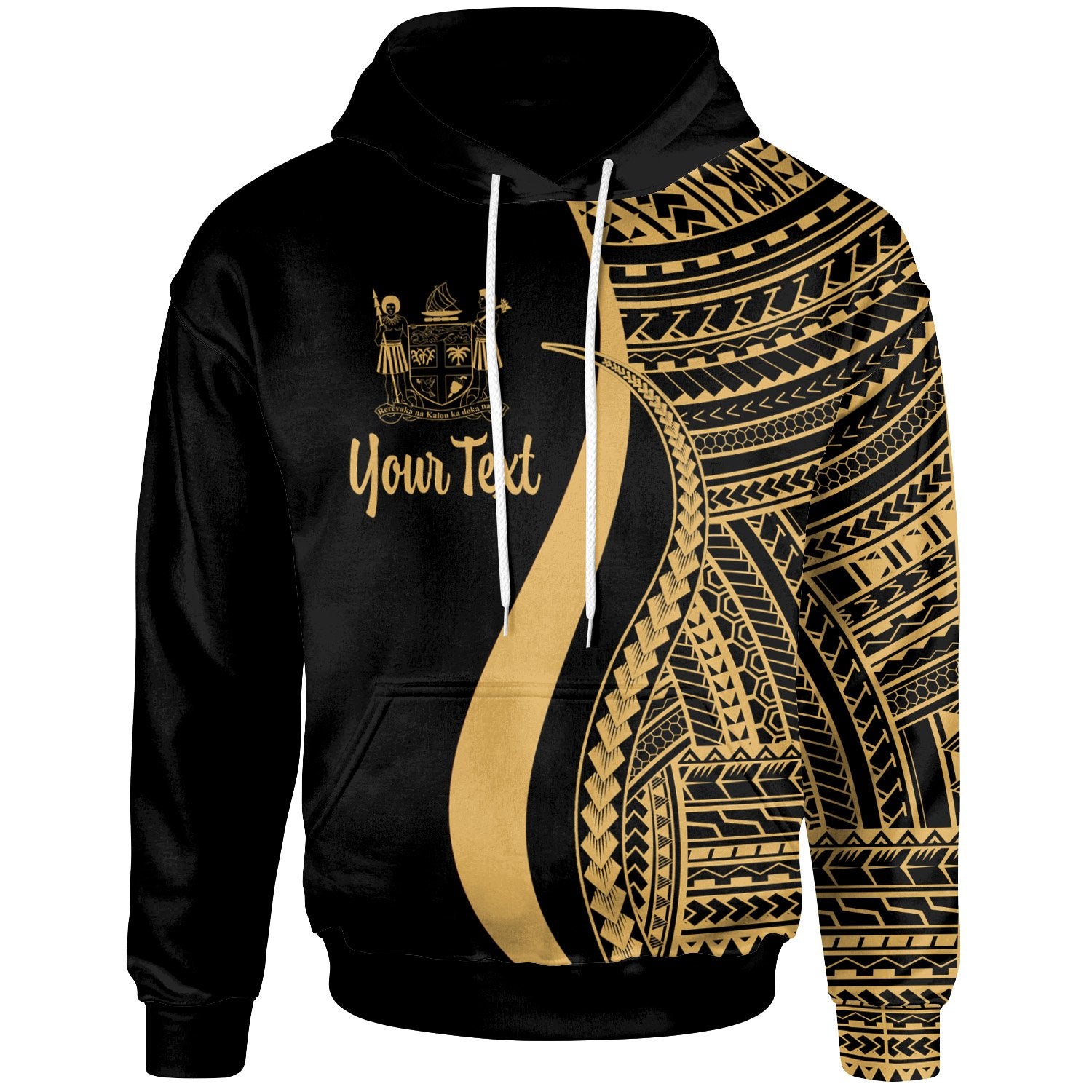 Fiji Custom Hoodie Gold Tentacle Tribal Pattern Crest Unisex Gold - Polynesian Pride