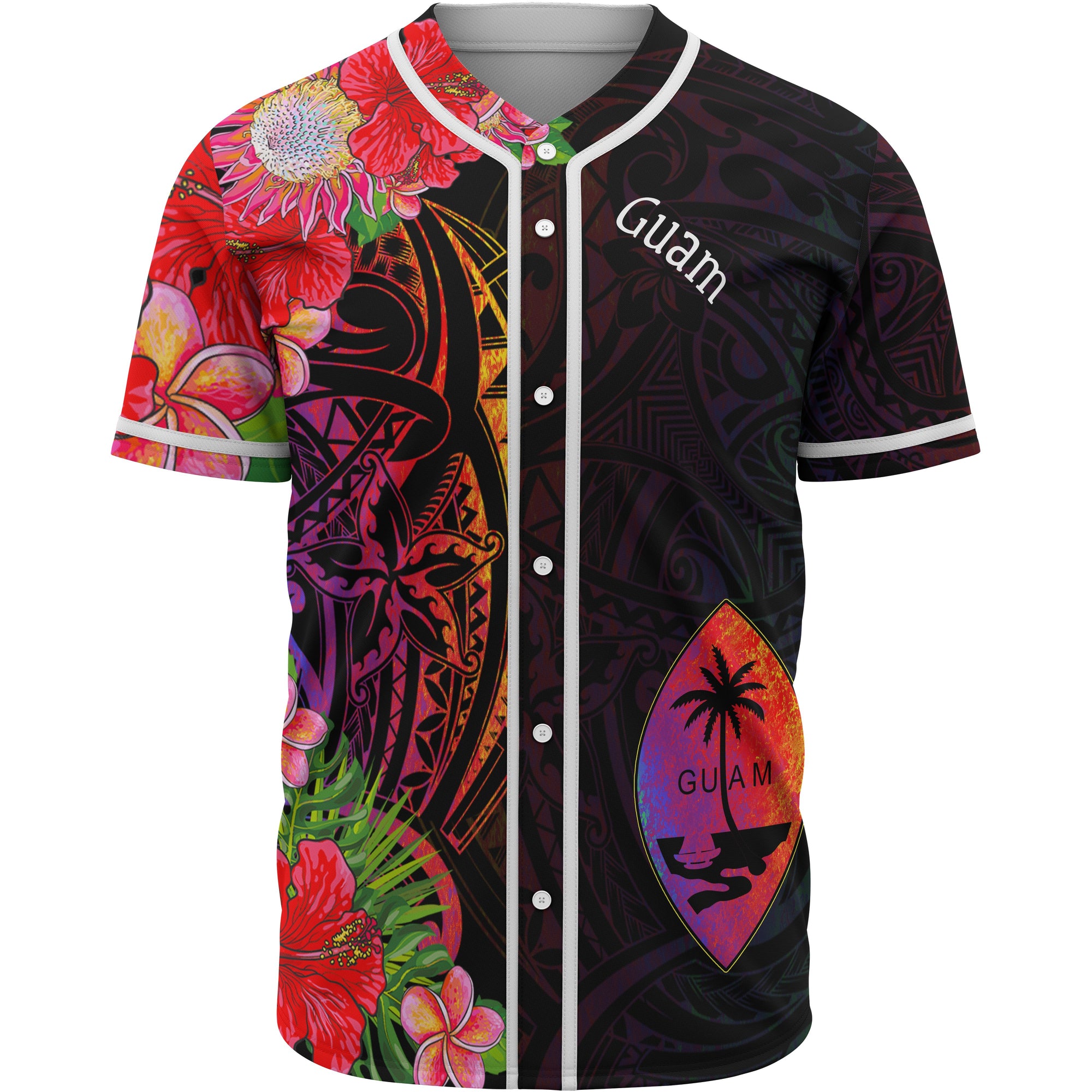 Guam Baseball Shirt - Tropical Hippie Style Unisex Black - Polynesian Pride