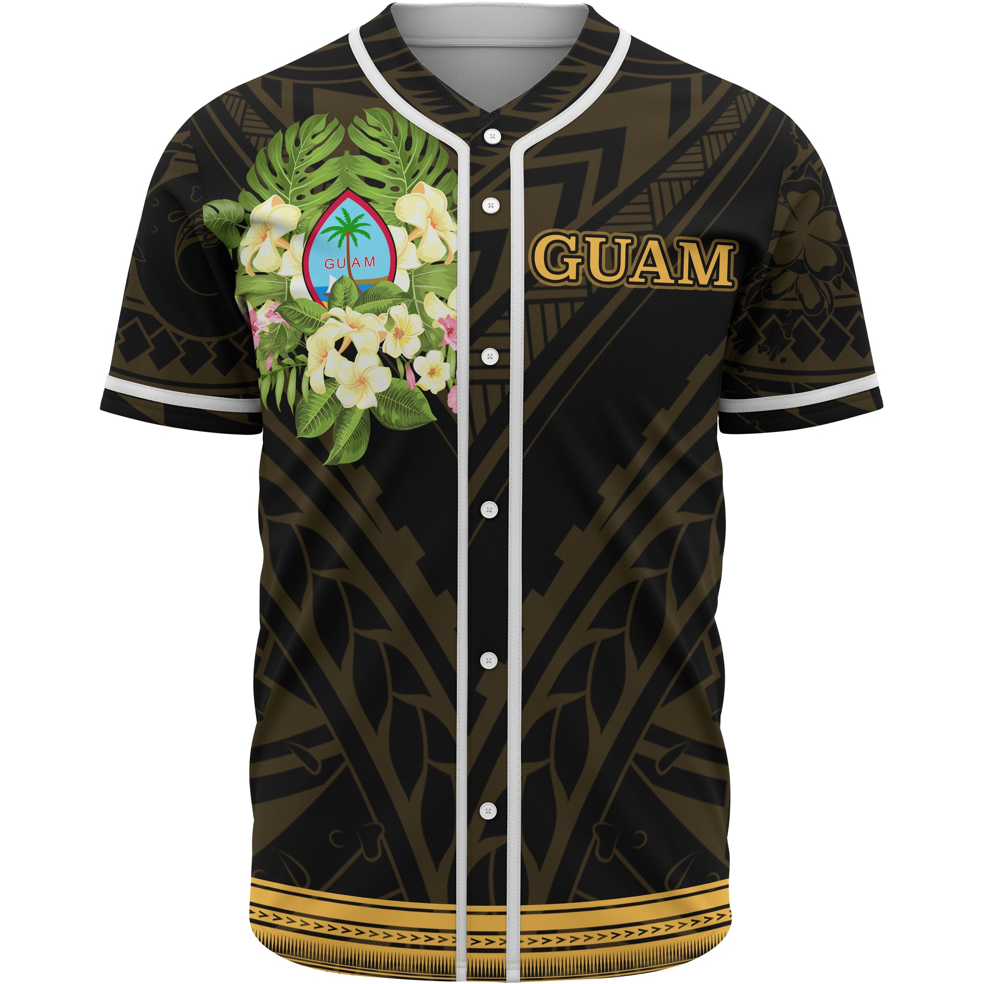 Guam Baseball Shirt - Polynesian Gold Patterns Collection Unisex Black - Polynesian Pride