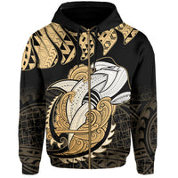 Hawaii Polynesian Aumakua Hammerhead Shark Hoodie Zip Cloud Style Gold - Polynesian Pride