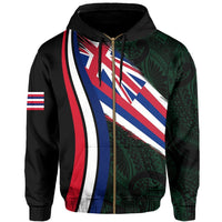 Hawaii Flag Polynesian Hoodie Zip Green Ten Style - Polynesian Pride
