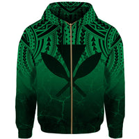 Hawaii Polynesian Kanaka Map Eruption Hoodie Zip Roman Style Green - Polynesian Pride