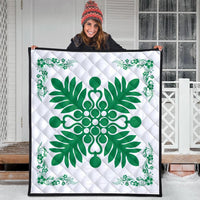 Hawaiian Quilt Maui Plant And Hibiscus Premium Quilt - Green White - AH - Polynesian Pride