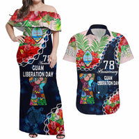 Guam Liberation Day Matching Dress and Hawaiian Shirt Latte Stone Hibiscus Painting LT9 Blue - Polynesian Pride