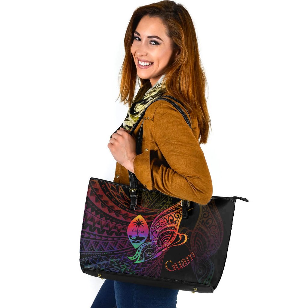 Guam Leather Tote - Butterfly Polynesian Style Black - Polynesian Pride